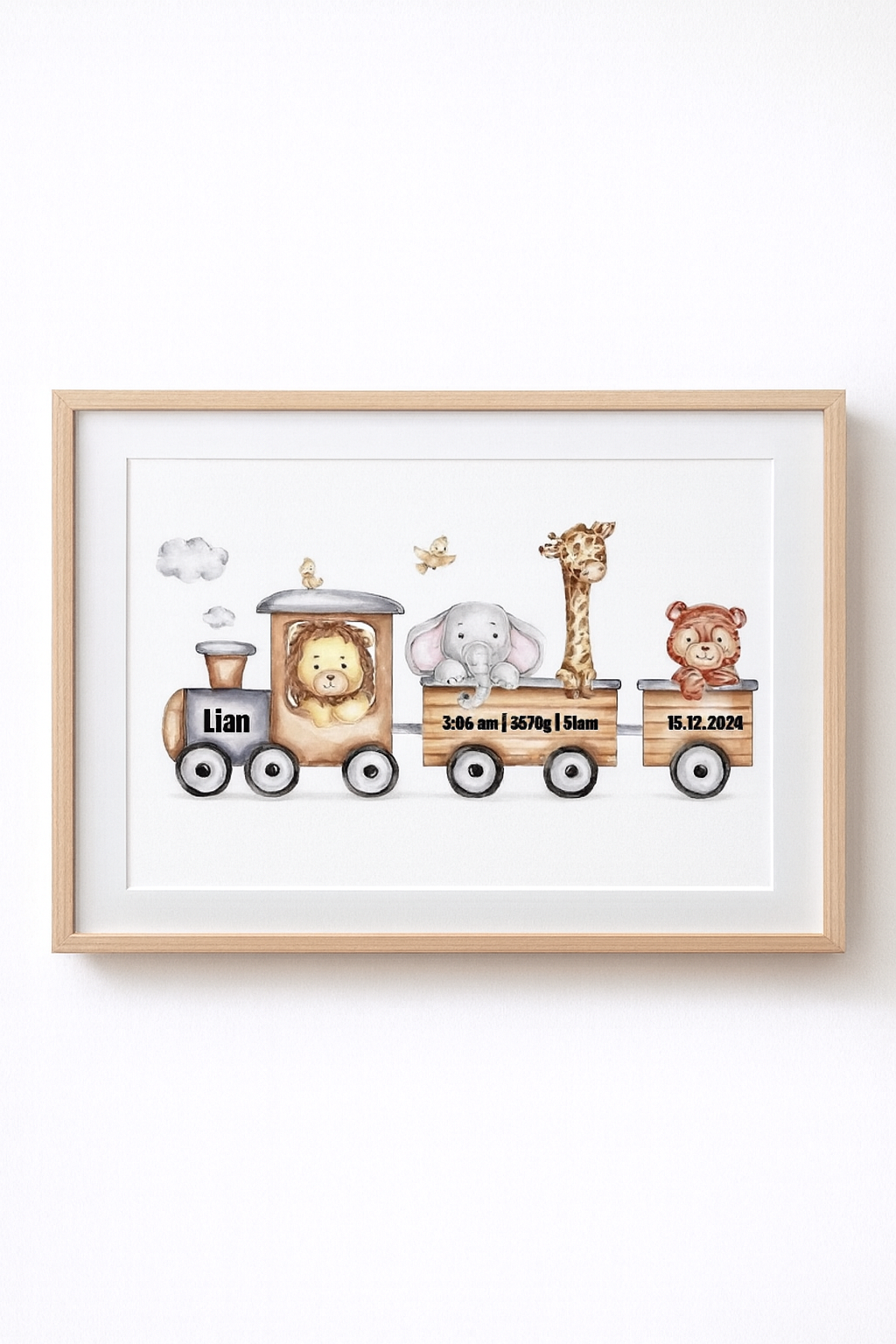 Affiche de Naissance – Train d’Animaux Aquarelle (Personnalisable)