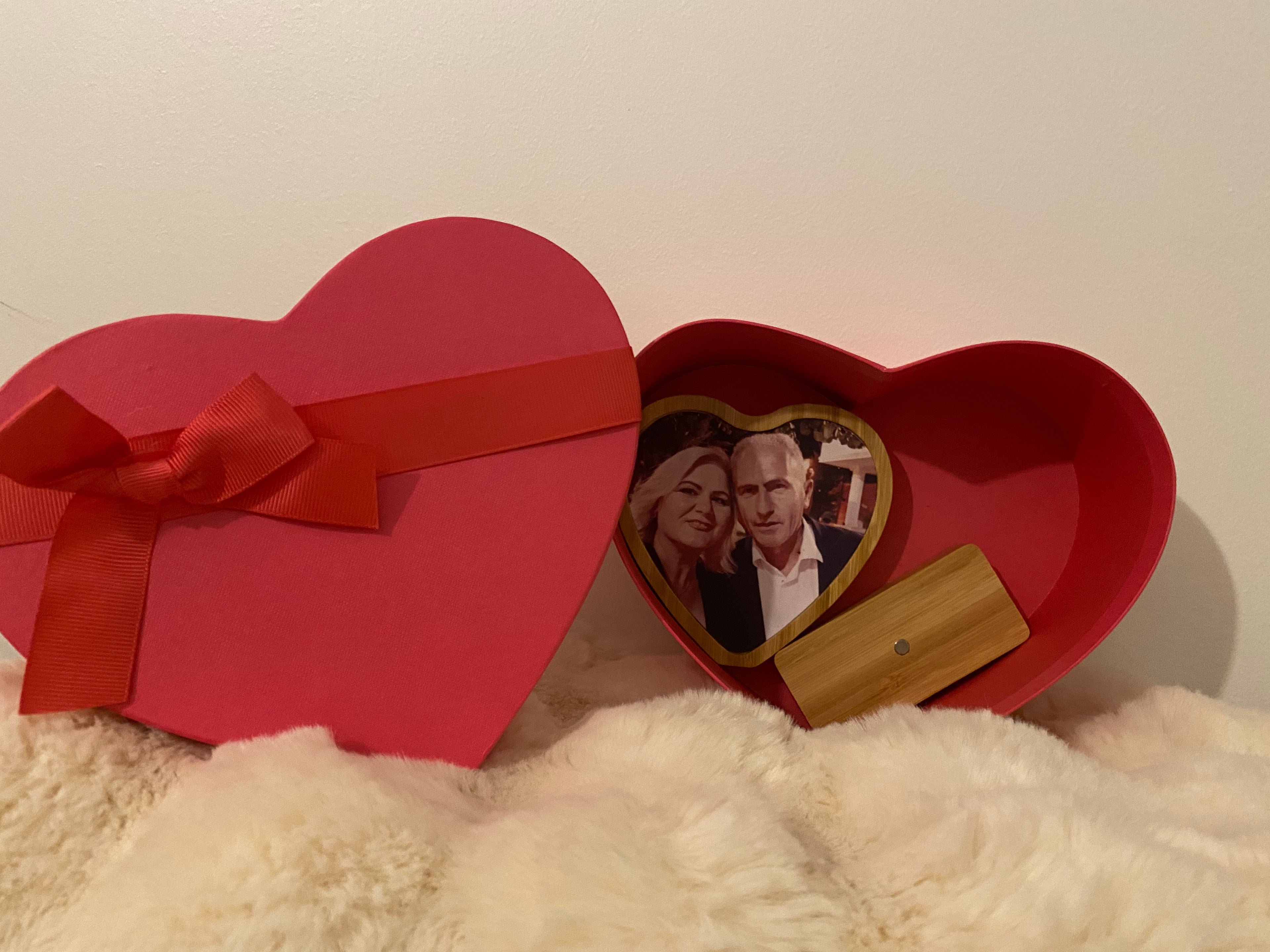Boîte Cœur Cadeau avec Cadre Photo en Bois