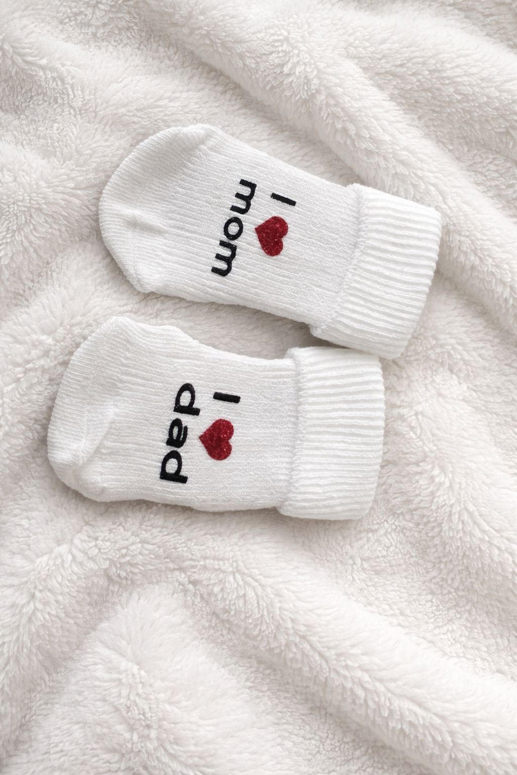 Chaussettes bébé “I ❤️ Mom / I ❤️ Dad