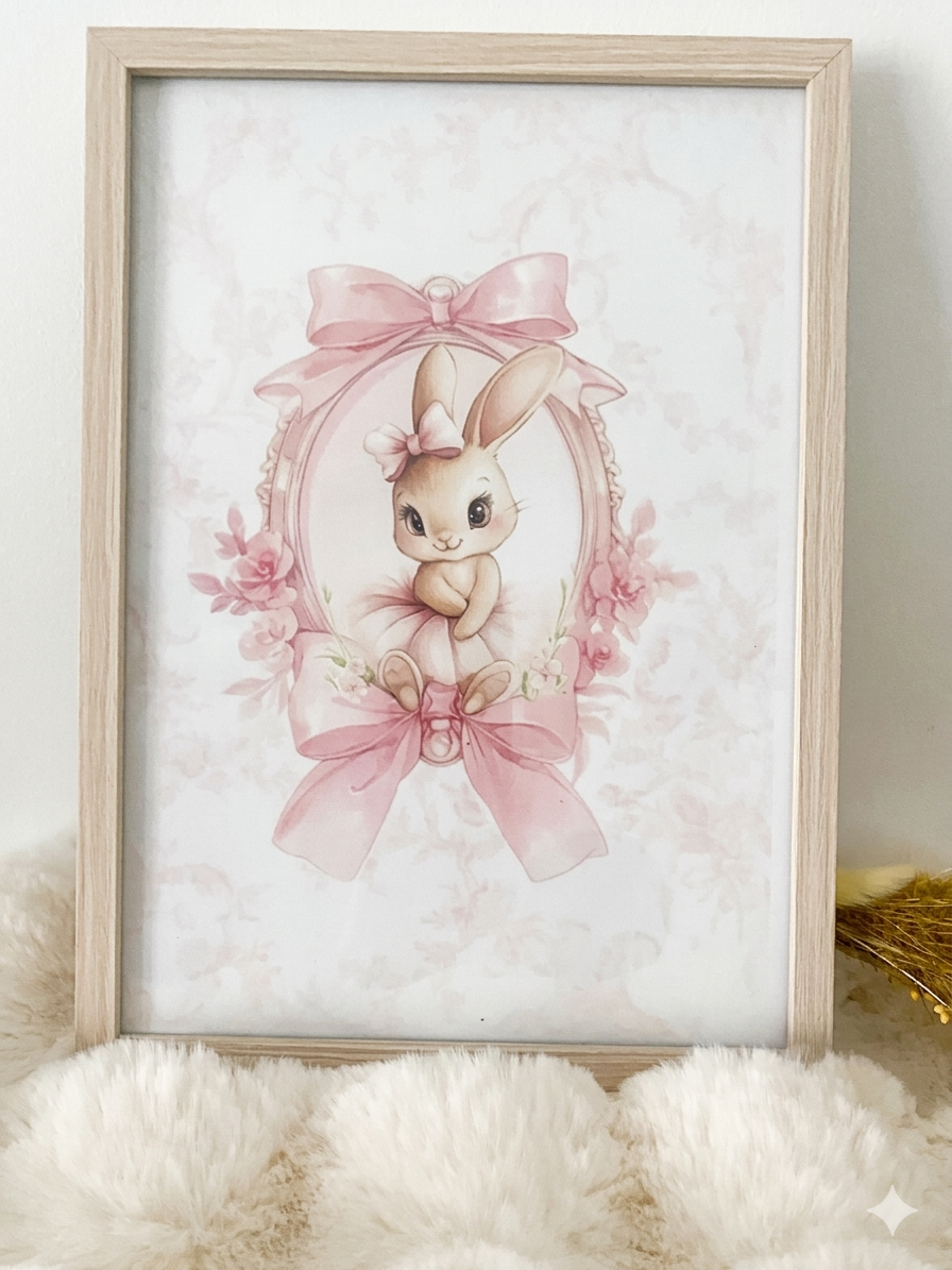 Affiche enfant Lapin Rose