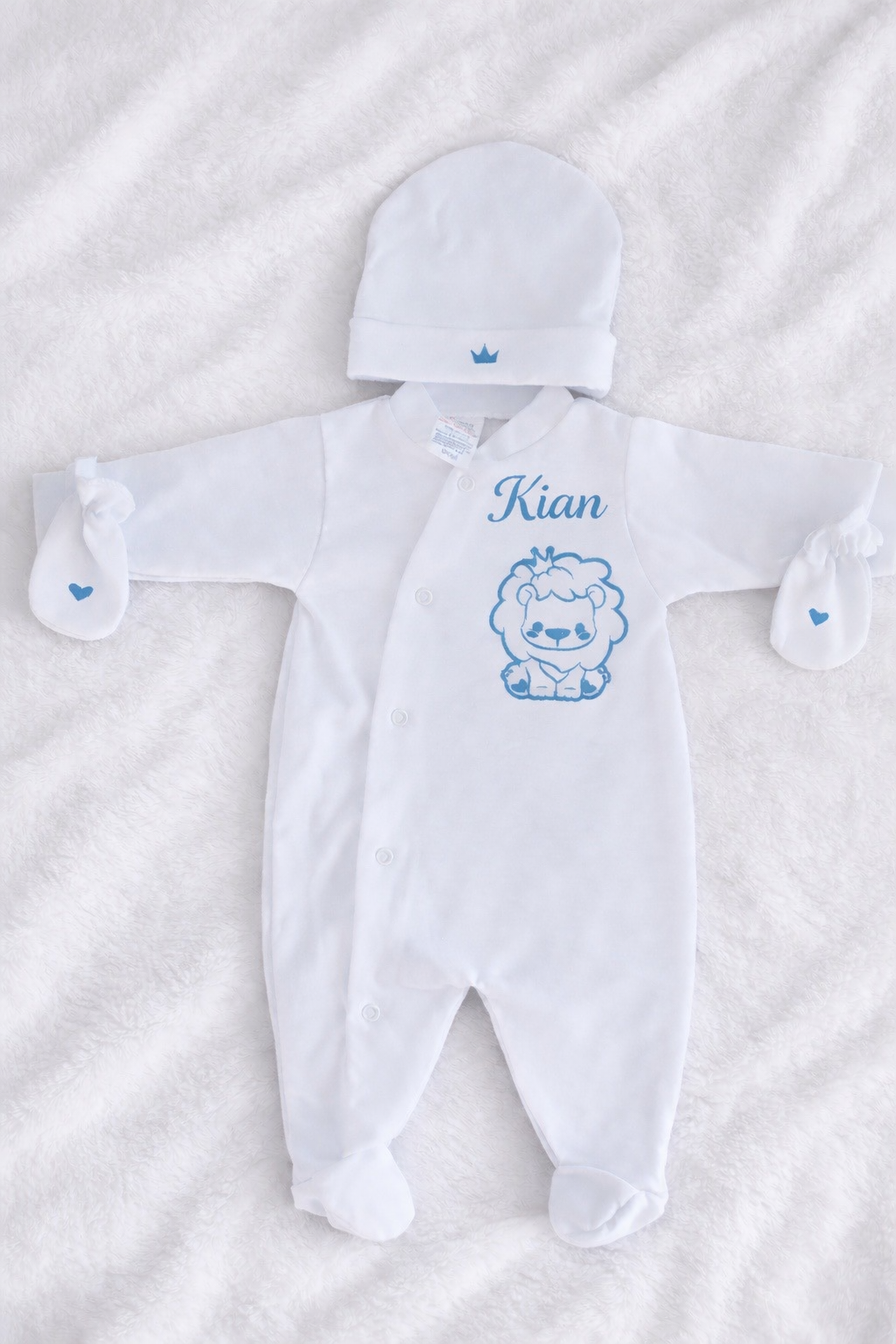 Ensemble bébé naissance personnalisé (Pijamat bonnet moufle