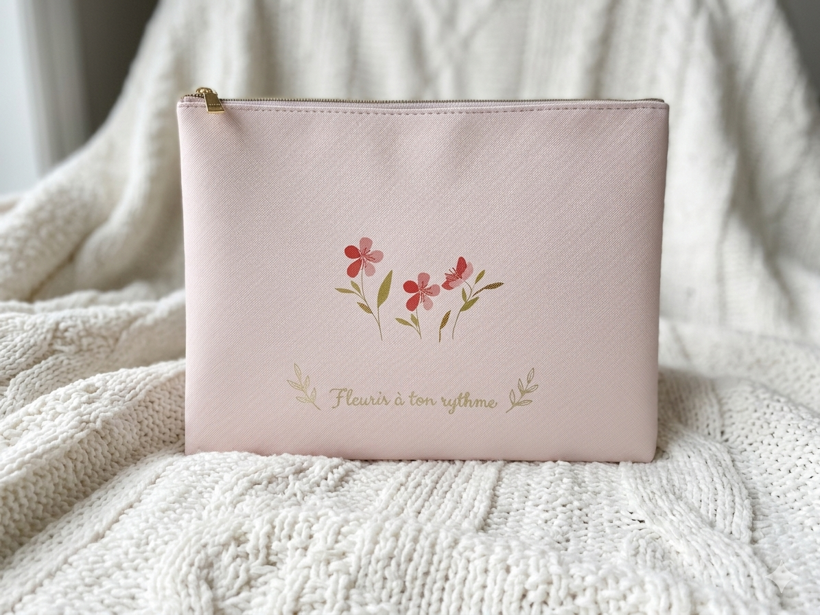 Pochette Rose Poudré – Modèle "Fleuris"